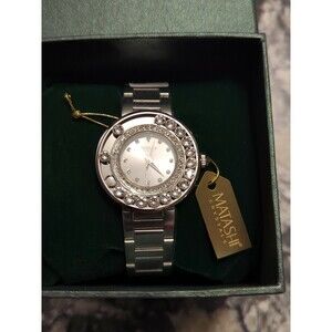 Matashi Crystal 18K White Gold Plated Women's Watch with Silver Face